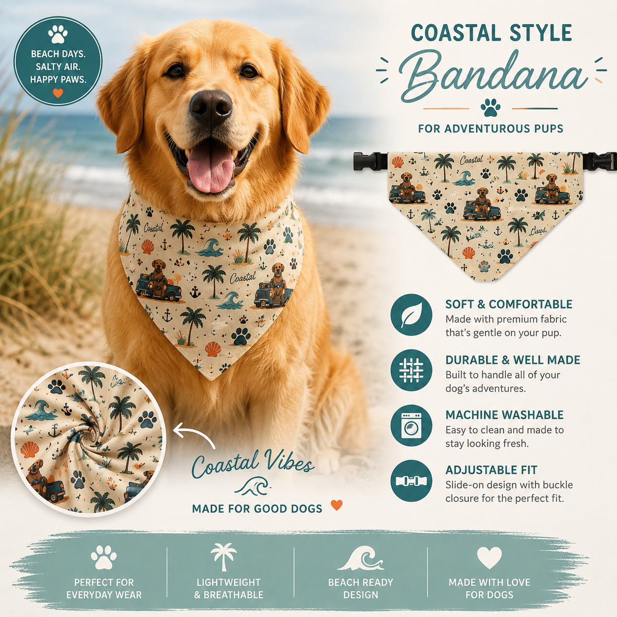 Shell Yeah I Fetch | Coastal Dog Bandana