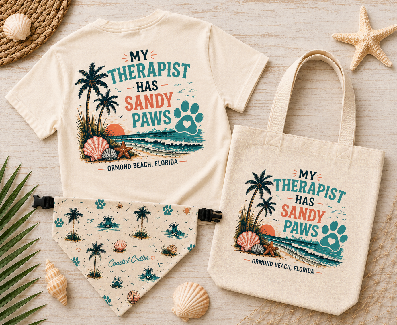My Therapist Has Sandy Paws | Coastal Dog Bandana