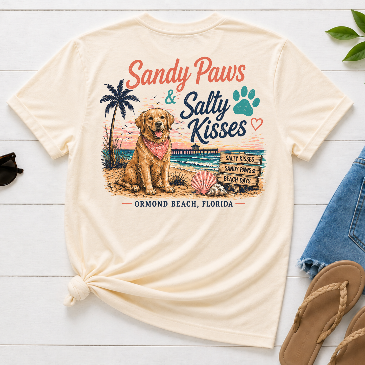 Sandy Paws & Salty Kisses | Coastal Beach Dog Tee