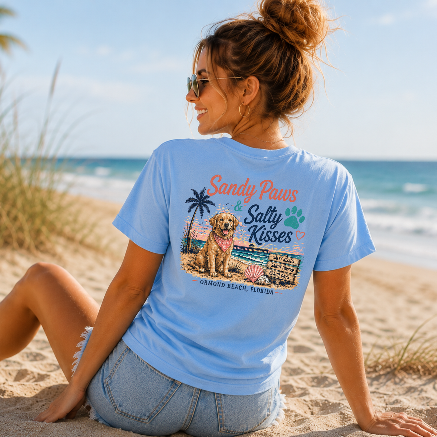 Sandy Paws & Salty Kisses | Coastal Beach Dog Tee