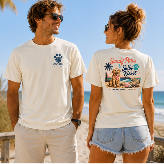 Sandy Paws & Salty Kisses | Coastal Beach Dog Tee